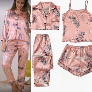 Women's Satin Pajama Set - Pink Floral